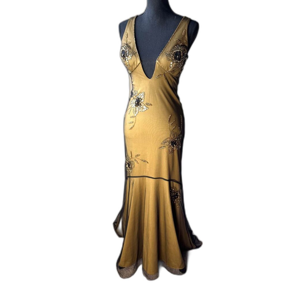 Size 4 Y2K Vintage Morgan and Co plunging neckline backless fairy dress (10423)